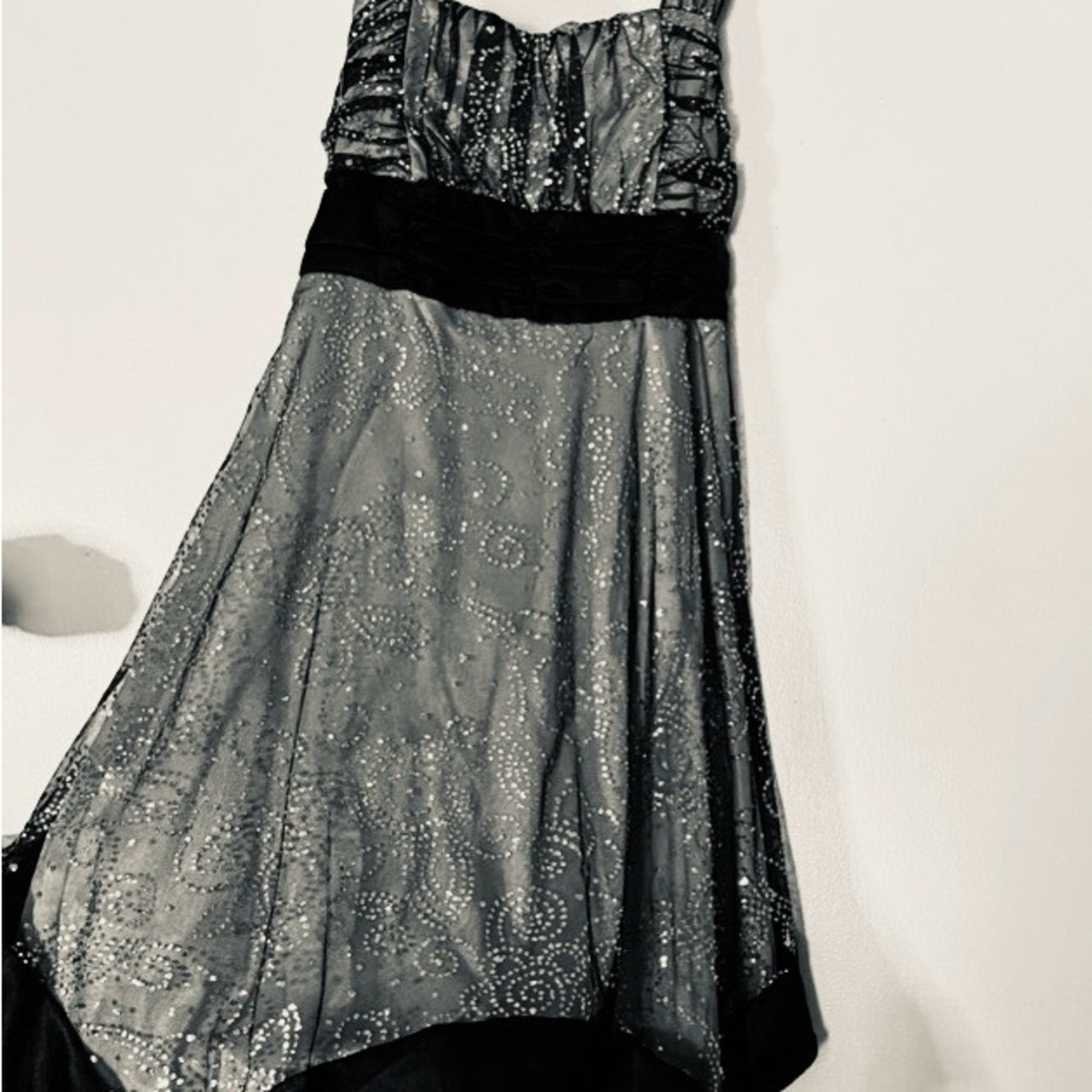 My Michelle Glittering Gray Dress with Black Waistband